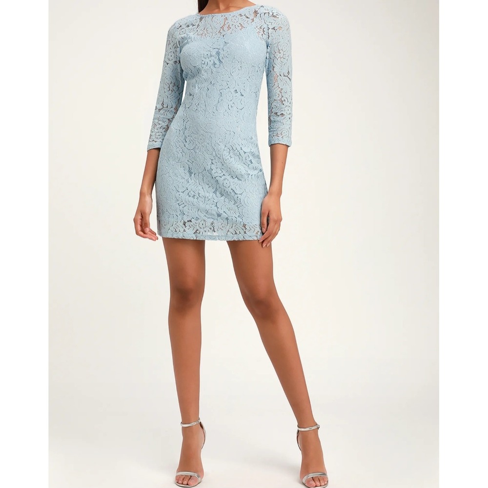 Jack by BB Dakota Light Blue‎ Floral Lace Mini Dress 3/4 Sleeve JJ108159 Size 8
